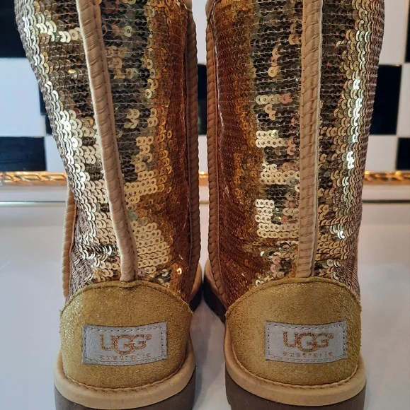 Ugg Classic Short Gold Sequin Boots - Picture 3 of 9
